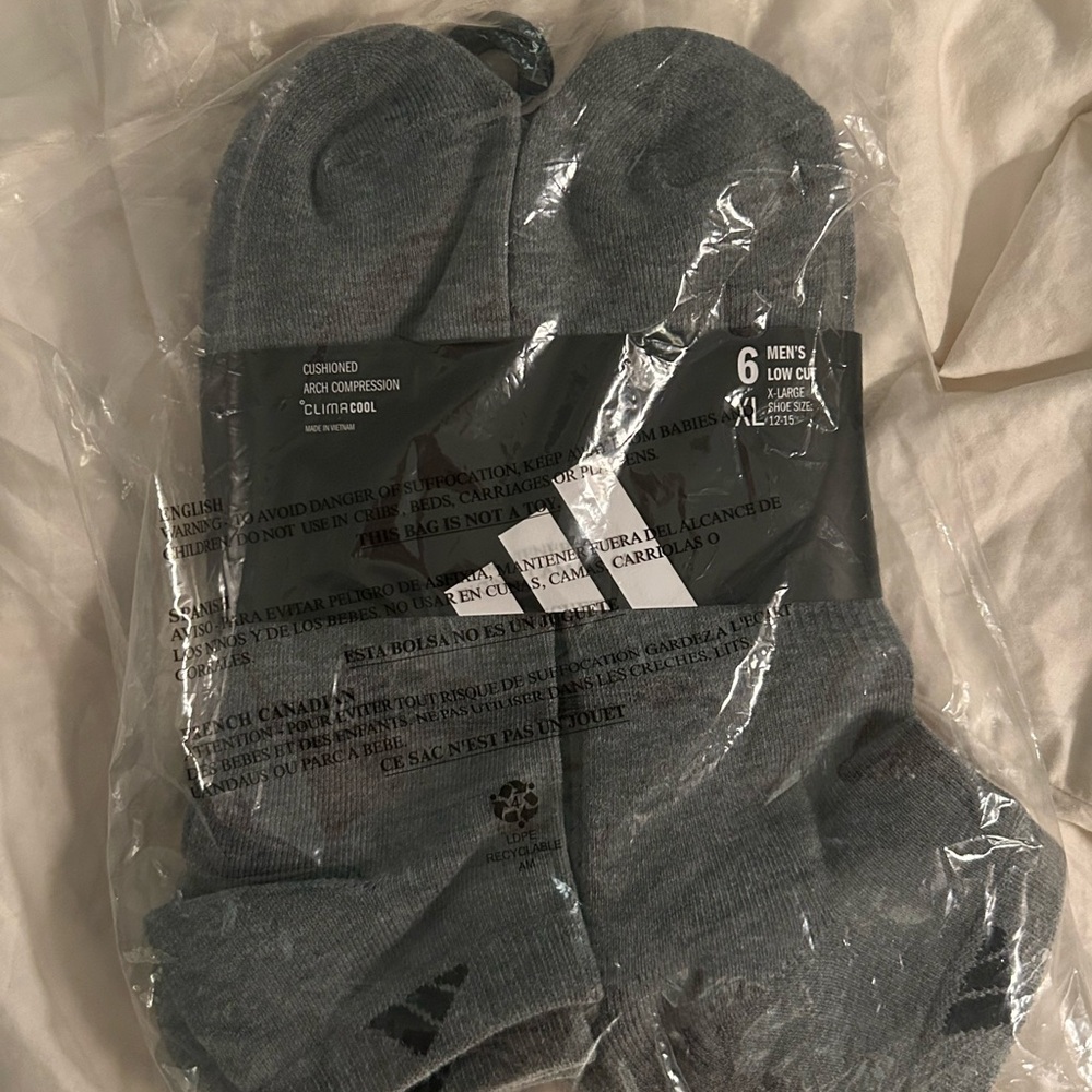 Adidas Men's Gray Low Cut Socks - 6 Pack XL